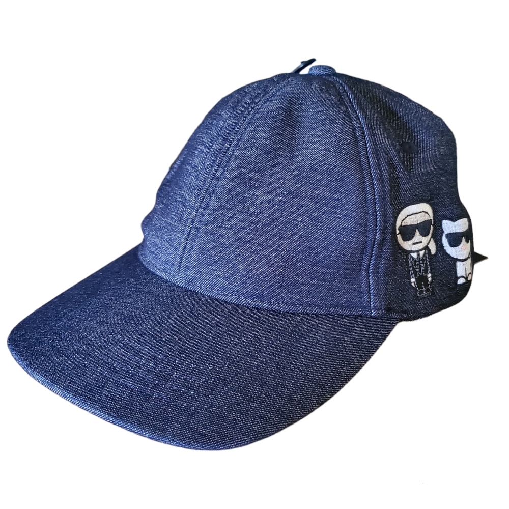 Karl Lagerfeld Graphic Denim Embroidered  Adjustable Baseball Cap NWT